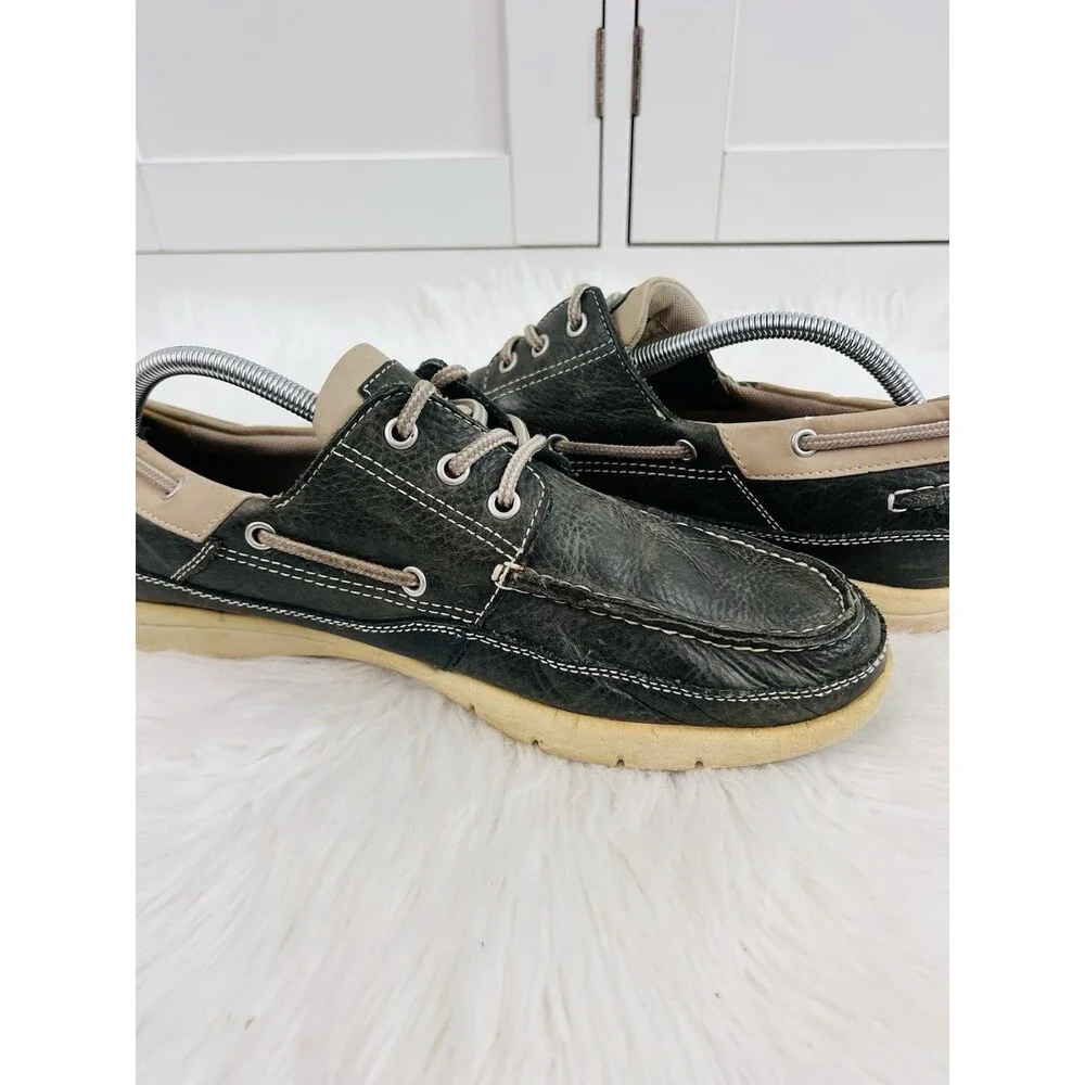 Rockport Works Black Leather Sailing Club Boat Shoes Mens Size 11.5M